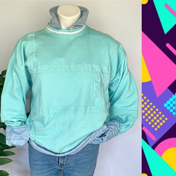 t u r q u o i s e :: Ribbed 80s Retro Turquoise Sweatshirt